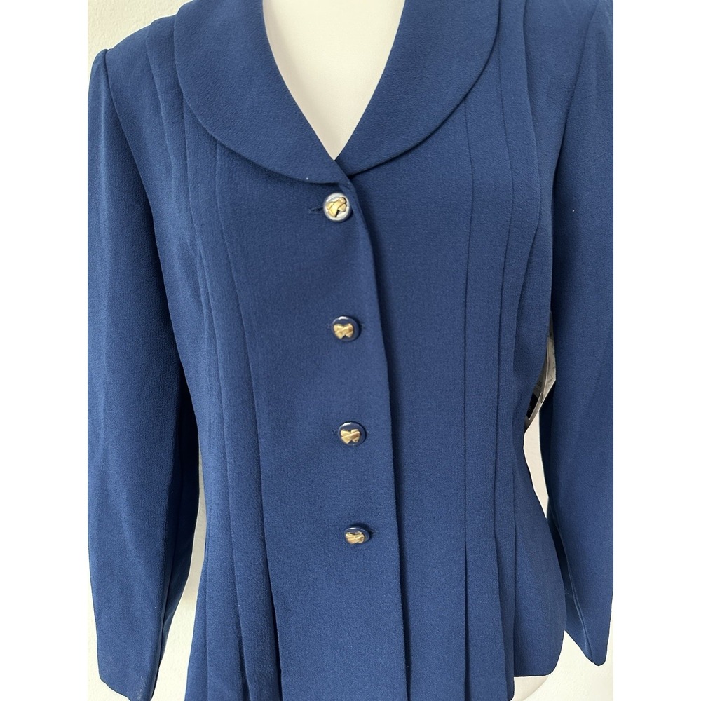 Danny & Nicole Womens Blue Suit Jacket Blazer Petite 12P Crepe Button Front